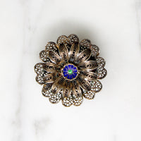 Silver Gilt Filigree & Enamel Flower Brooch 