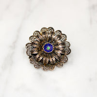 Silver Gilt Filigree & Enamel Flower Brooch 