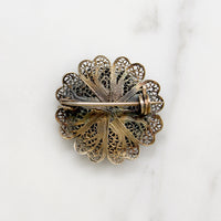 Silver Gilt Filigree & Enamel Flower Brooch 