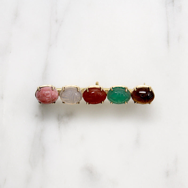 Hardstone Scarabs in Mid Century Bar Pin
