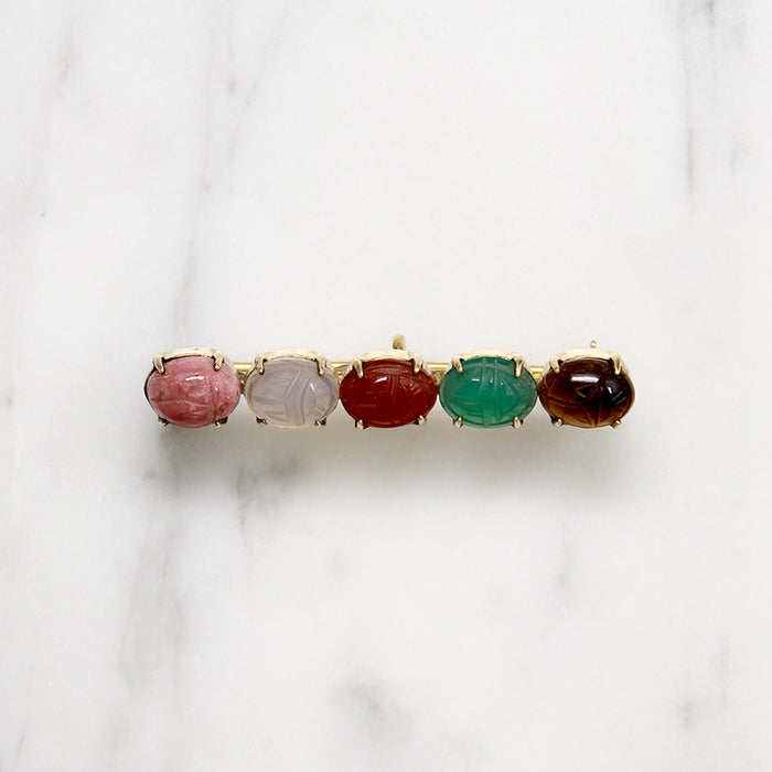 Hardstone Scarabs in Mid Century Bar Pin