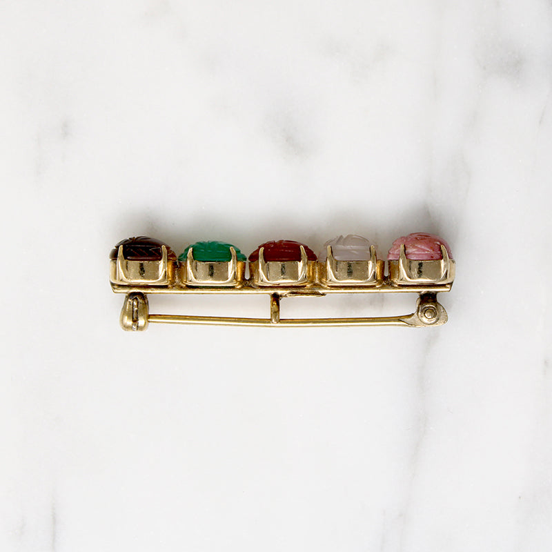 Hardstone Scarabs in Mid Century Bar Pin