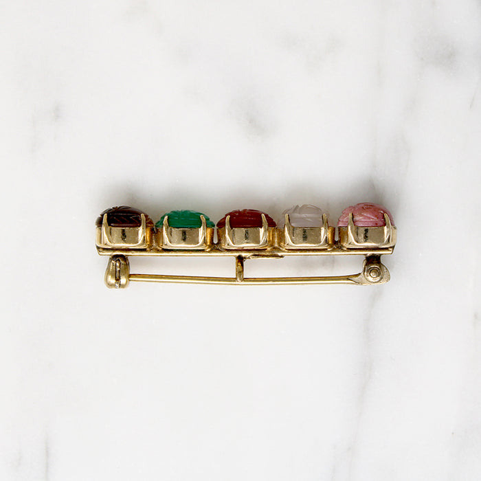 Hardstone Scarabs in Mid Century Bar Pin
