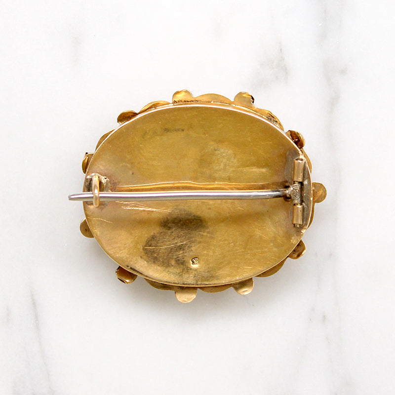 Cornucopia Hair Work in 18k Gold Brooch