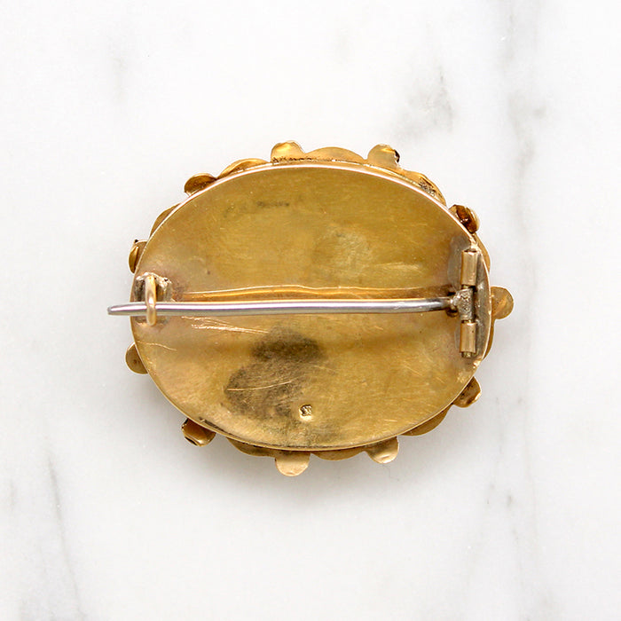 Cornucopia Hair Work in 18k Gold Brooch