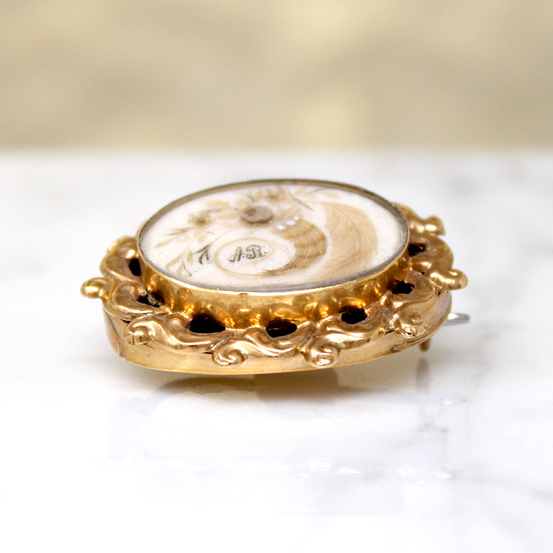 Cornucopia Hair Work in 18k Gold Brooch