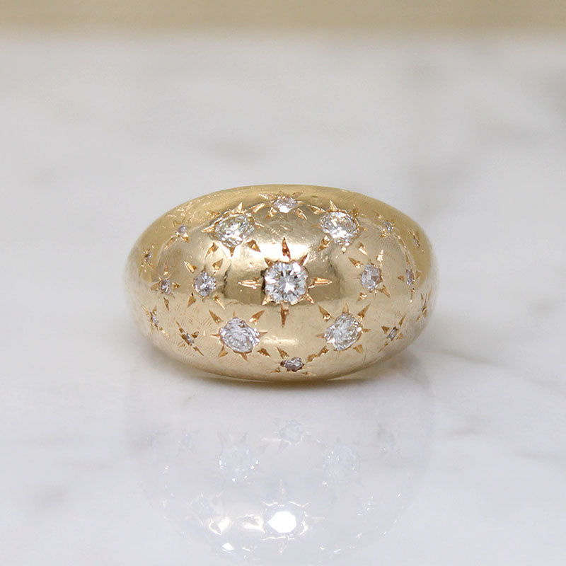 Star-Spangled Diamond-Set Vintage Bombé Ring