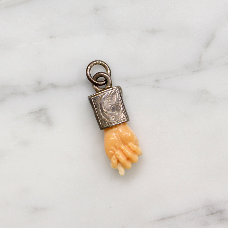 Carved Alabaster Figa with Engraved Silver Cuff