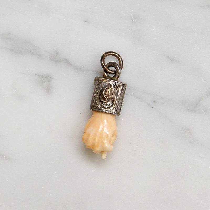 Carved Alabaster Figa with Engraved Silver Cuff