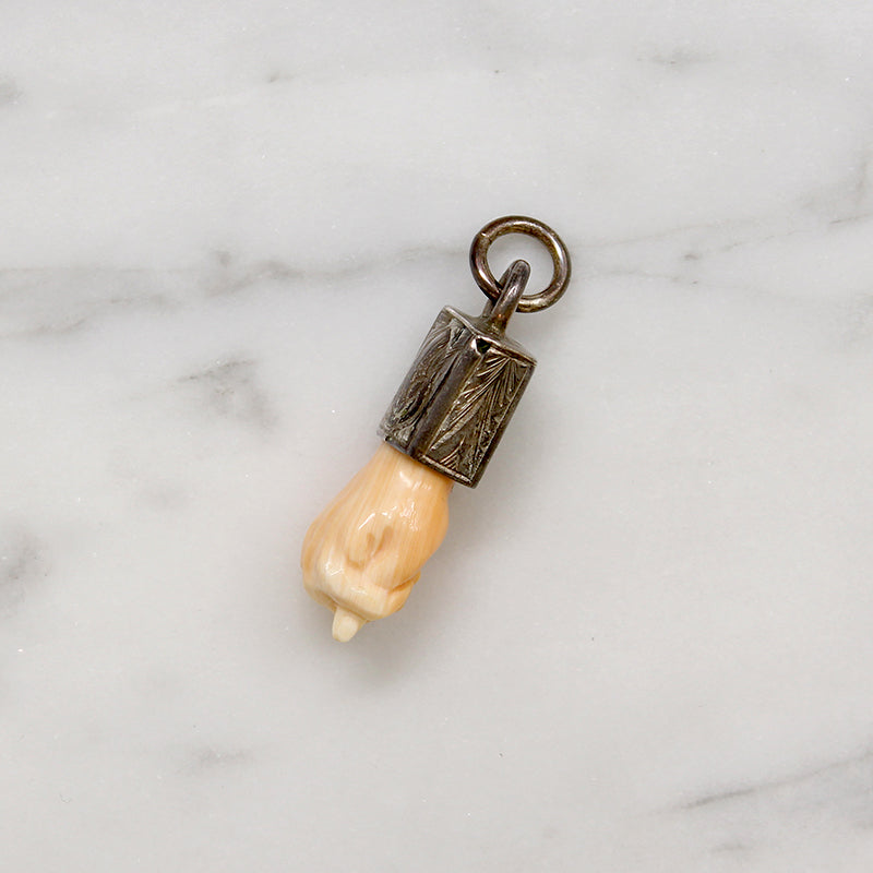 Carved Alabaster Figa with Engraved Silver Cuff