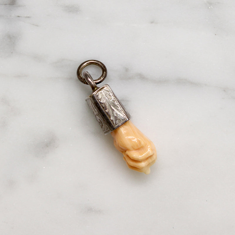 Carved Alabaster Figa with Engraved Silver Cuff