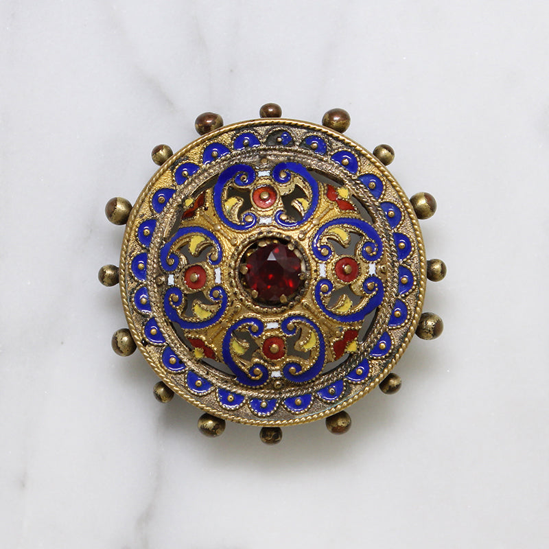 Tudor Revival Enamelled Silver Gilt Brooch