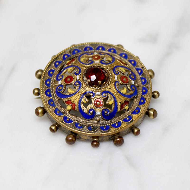 Tudor Revival Enamelled Silver Gilt Brooch