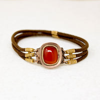 Antique Woven Hair Bracelet with Carnelian & Gold Appointments