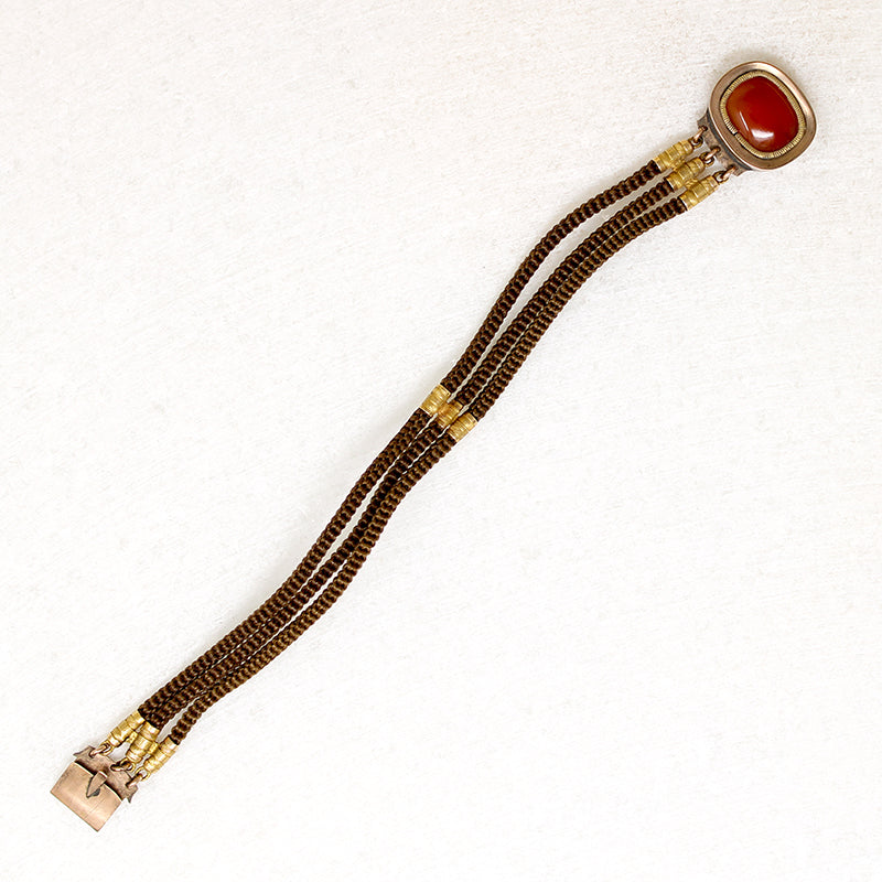 Antique Woven Hair Bracelet with Carnelian & Gold Appointments