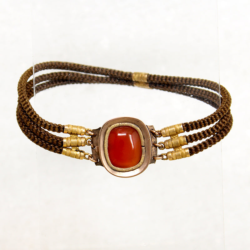 Antique Woven Hair Bracelet with Carnelian & Gold Appointments