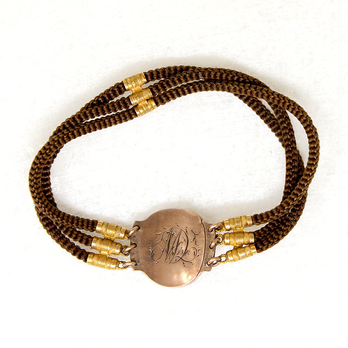 Antique Woven Hair Bracelet with Carnelian & Gold Appointments