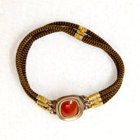 Antique Woven Hair Bracelet with Carnelian & Gold Appointments