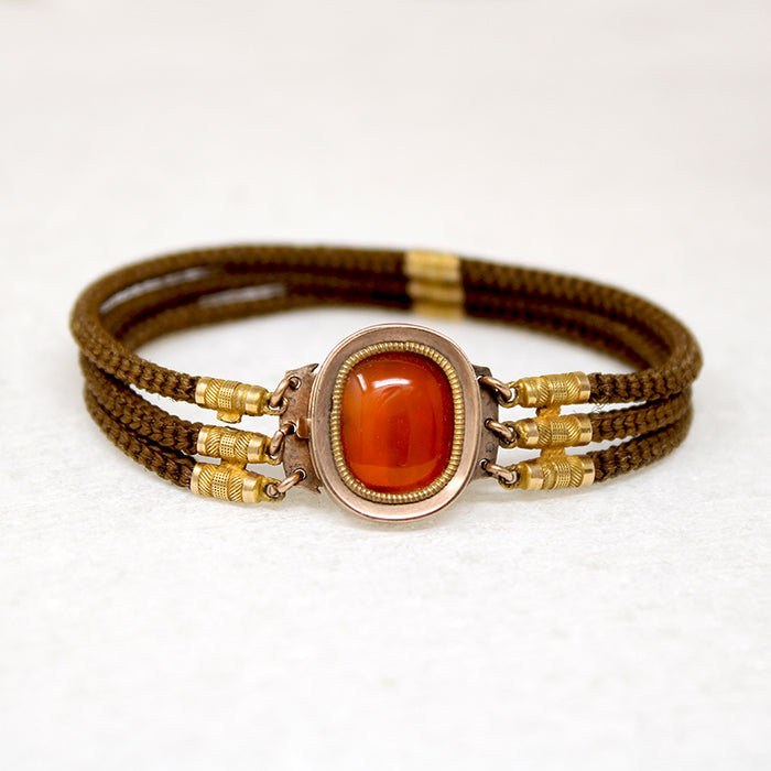 Victorian Woven Hair Bracelet with Carnelian & Gold Appointments