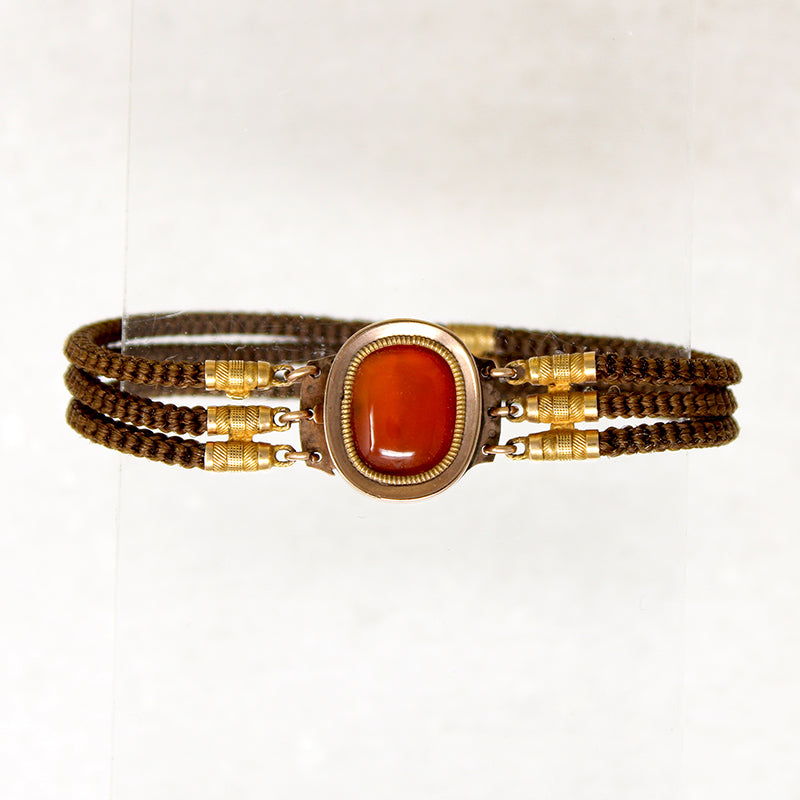 Victorian Woven Hair Bracelet with Carnelian & Gold Appointments