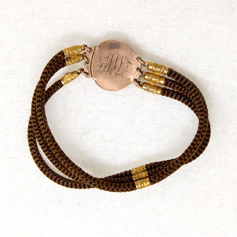 Victorian Woven Hair Bracelet with Carnelian & Gold Appointments