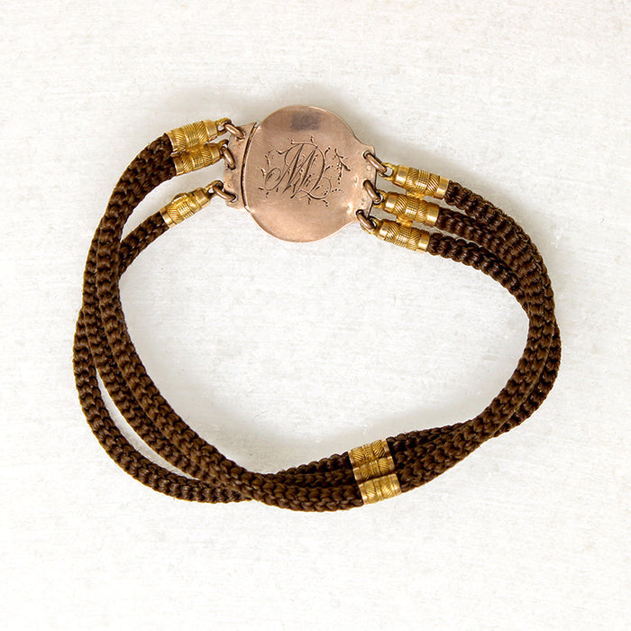 Victorian Woven Hair Bracelet with Carnelian & Gold Appointments