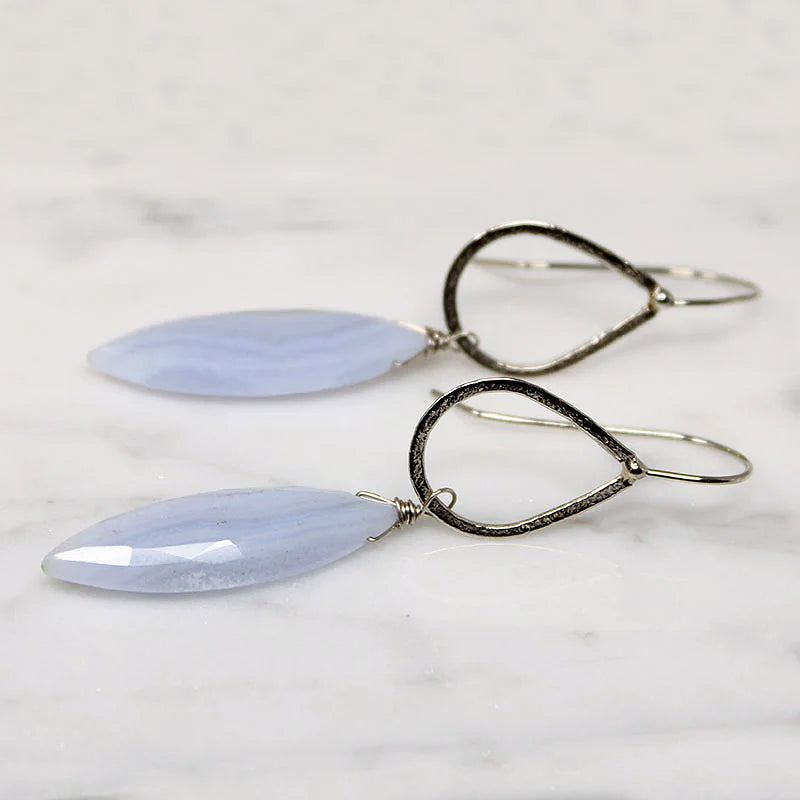 Cairo Blue Lace Agate & White Gold Earrings by brunet