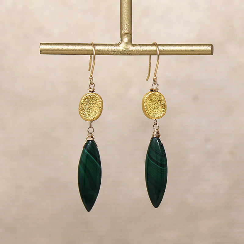 Malachite Drops Earrings with Luxe Gold Beads by brunet