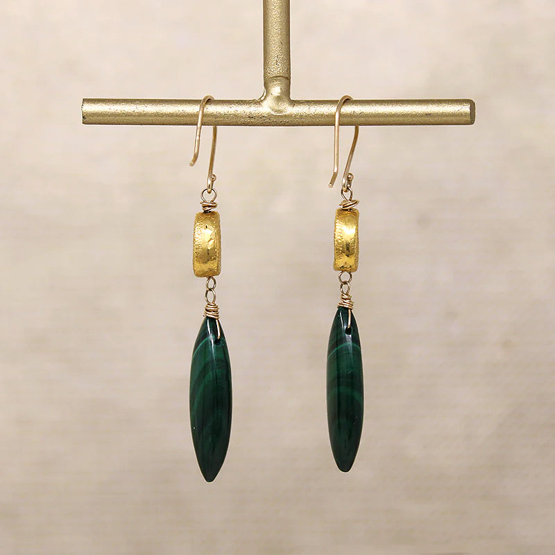 Malachite Drops Earrings with Luxe Gold Beads by brunet