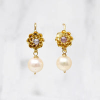 Romantic Floral Top Pearl Drop Earrings by brunet