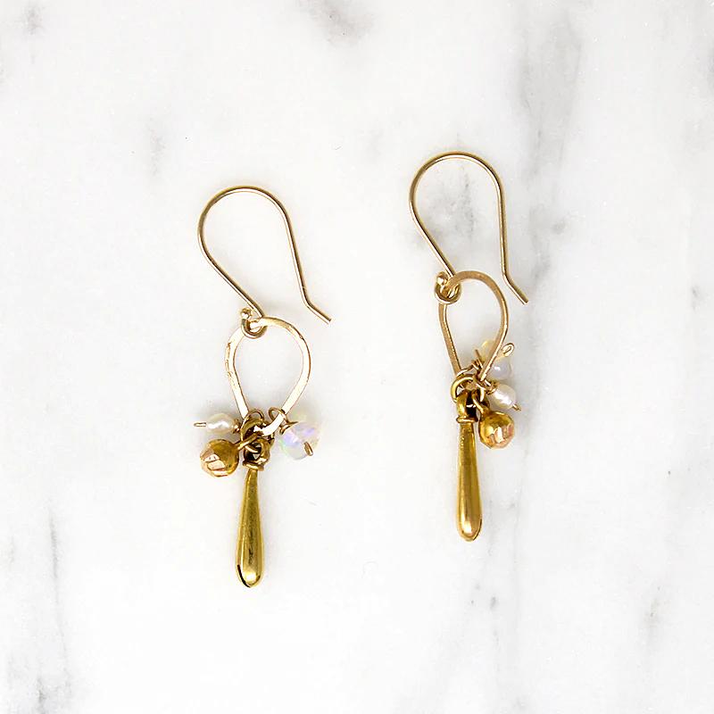 Lively Pearl, Opal & Gold Dangle Earrings by brunet
