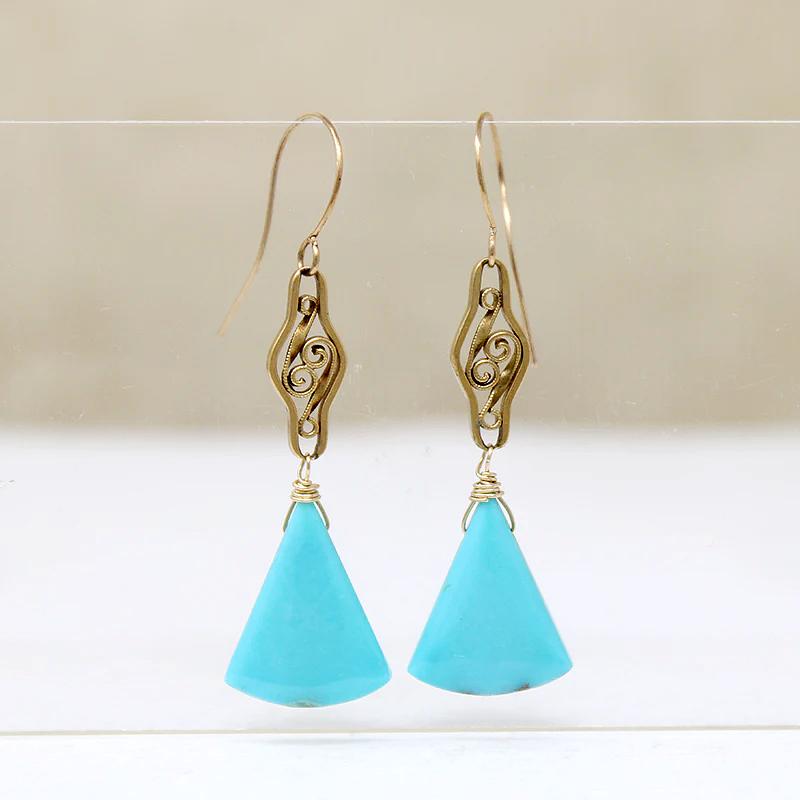 Antique 18k Filigree & Turquoise Fan Earrings by brunet