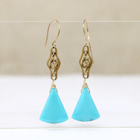 Antique 18k Filigree & Turquoise Fan Earrings by brunet