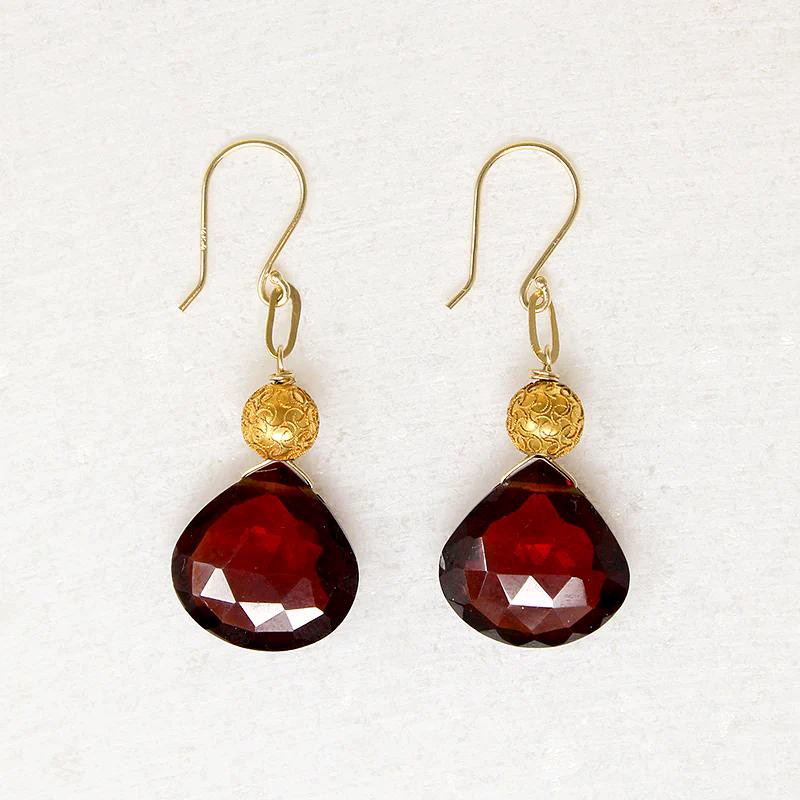 Festive Garnet & Etruscan Revival Gold Bead Earrings by brunet