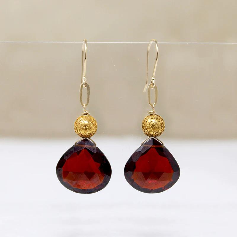 Festive Garnet & Etruscan Revival Gold Bead Earrings by brunet
