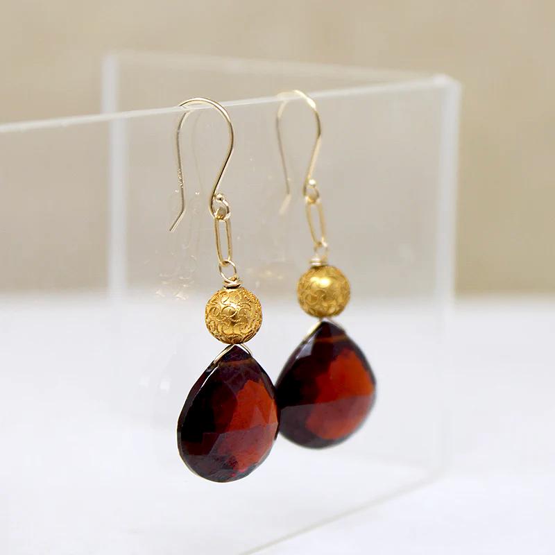 Festive Garnet & Etruscan Revival Gold Bead Earrings by brunet