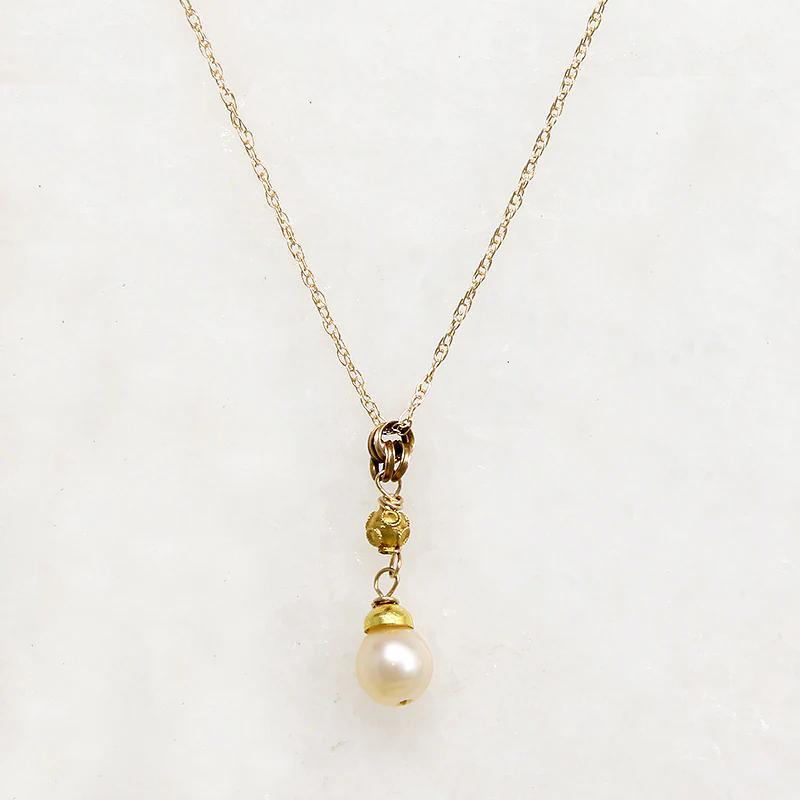 Pearl & Vintage Gold Drop Necklace by brunet