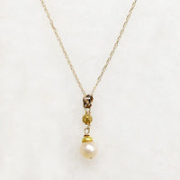 Pearl & Vintage Gold Drop Necklace by brunet