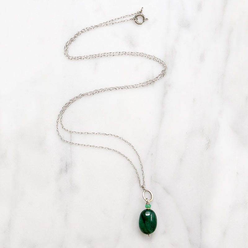 Emerald Beads on 14k White Gold Necklace by brunet