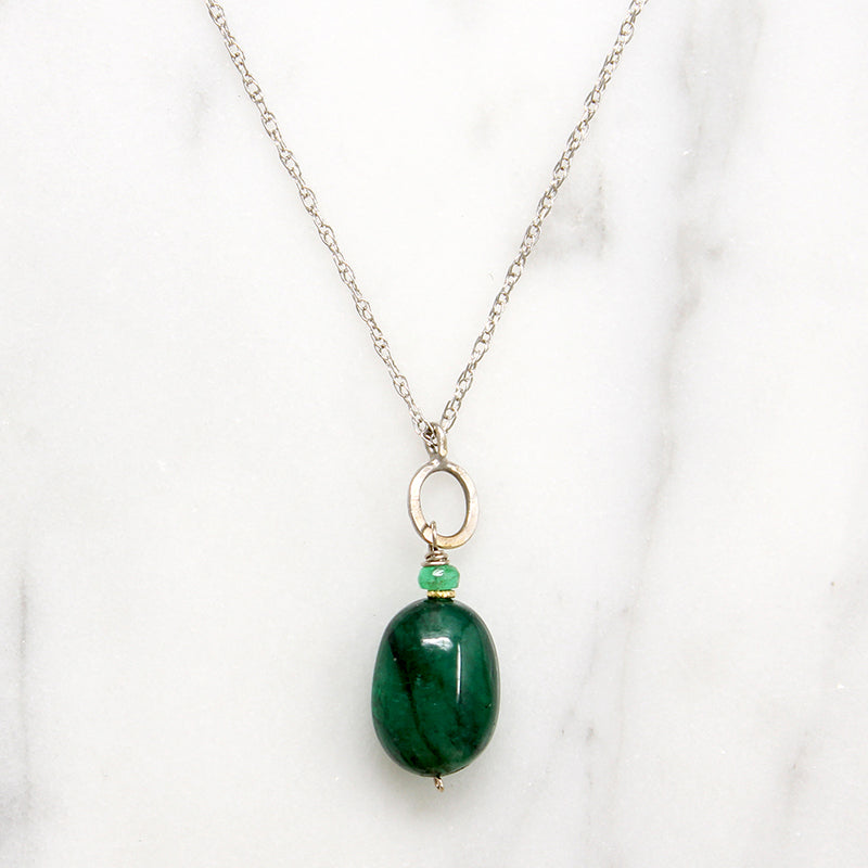 Emerald Beads on 14k White Gold Necklace by brunet
