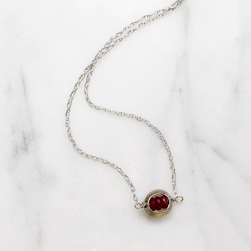 Crimson Ruby Beads in White Gold "O" Necklace by brunet