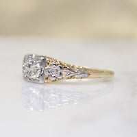 Two-Tone Floral Engagement Ring with Old Euro Cut Diamond