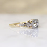 Two-Tone Floral Engagement Ring with Old Euro Cut Diamond