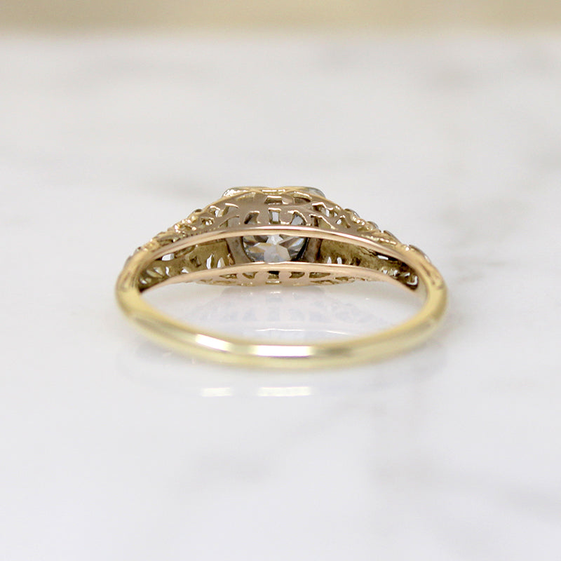 Two-Tone Floral Engagement Ring with Old Euro Cut Diamond