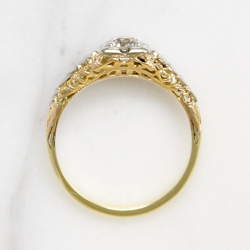 Two-Tone Floral Engagement Ring with Old Euro Cut Diamond