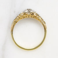 Two-Tone Floral Engagement Ring with Old Euro Cut Diamond