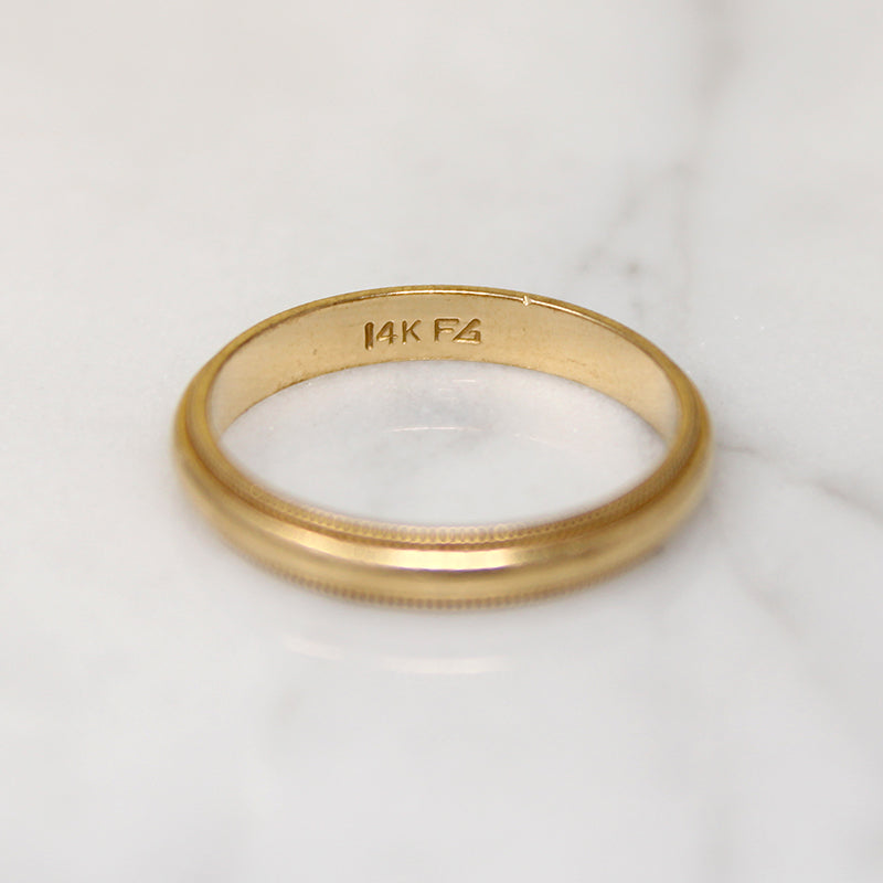 Slim Half Round 14k Gold Band with Milgrain Edge