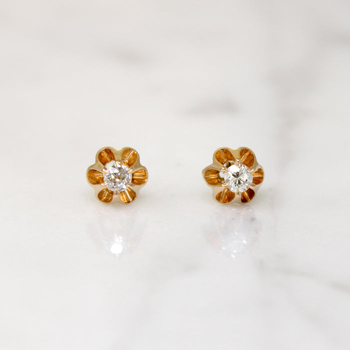 Twinkly Diamonds in 14k Gold Belcher Stud Earrings