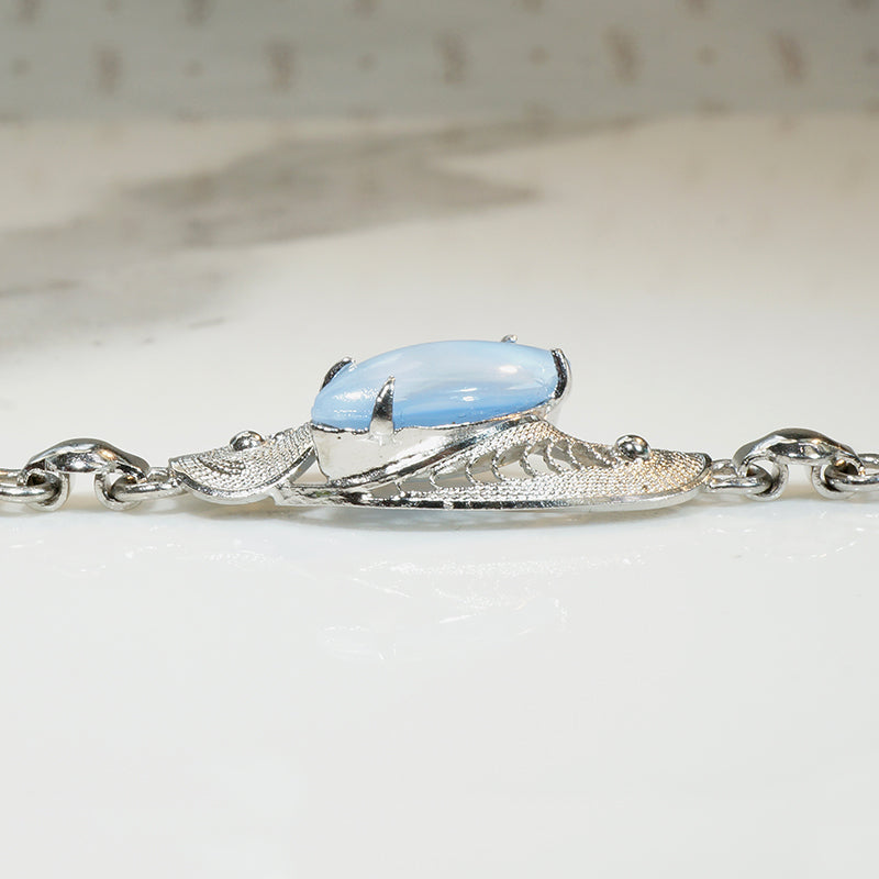 Sterling Filigree & Blue Glass Cats Eye Bracelet