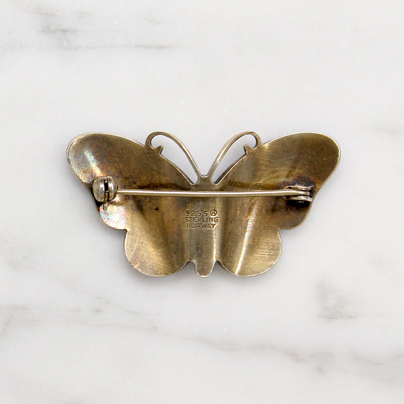 Darling Butterfly Brooch with Blue Enamel Wings